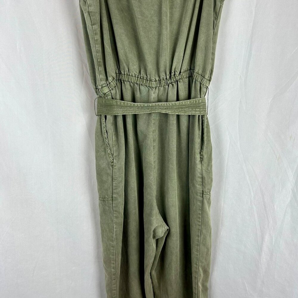 Olive V-Neck Tie-Waist Jumpsuit - Picture 11 of 14